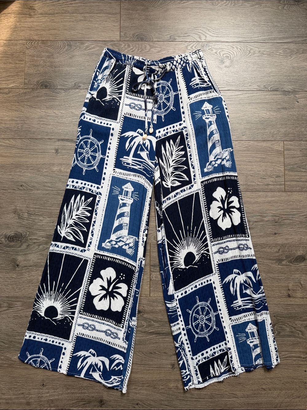 Calypso St. Barth Blue Tropical Wide Leg Beach Pants | XS